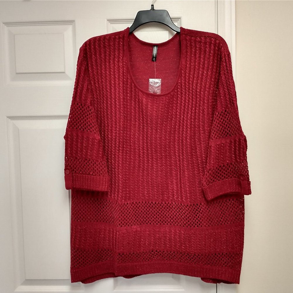 NWT Massini Women's Red Shimmery 3/4 Length Sleeve Sweater SIZE 3X